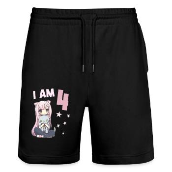 4 ans Fille Anime Kawaii Cat 4ème anniversaire - Short de jogging bio TRAINER Stanley/Stella unisexe - noir - Devant - Nik (191cm) & Marisol (170cm)