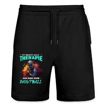 Ich brauch keine Therapie ich geh zum Paintball - Stanley/Stella Unisex Bio Joggingshorts Trainer  - Schwarz - Vorne - Nik (191cm) & Marisol (170cm)