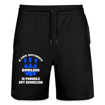 Bowling Skittles Bowling Club Bowler Bowling Club - Short de jogging bio TRAINER Stanley/Stella unisexe - noir - Devant - Nik (191cm) & Marisol (170cm)