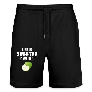 Mit dem Apfel ist das Leben süßer - Stanley/Stella Unisex Bio Joggingshorts Trainer  - Schwarz - Vorne - Nik (191cm) & Marisol (170cm)