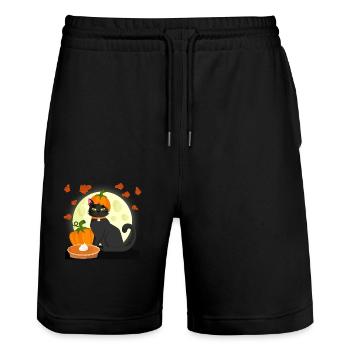 Pilgrim Black Cat Kürbiskuchen Thanksgiving Day - Stanley/Stella Unisex Bio Joggingshorts Trainer  - Schwarz - Vorne - Nik (191cm) & Marisol (170cm)