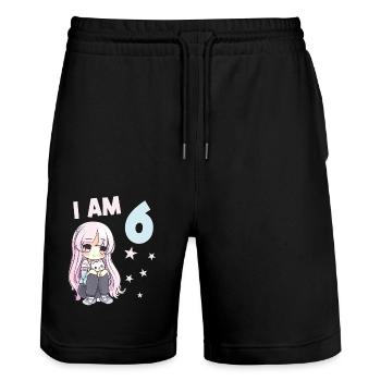 6 Year Old Girl Anime Kawaii Cat 6th Birthday - Stanley/Stella Trainer Unisex Organic Jogging Shorts - black - Front - Nik (191cm) & Marisol (170cm)
