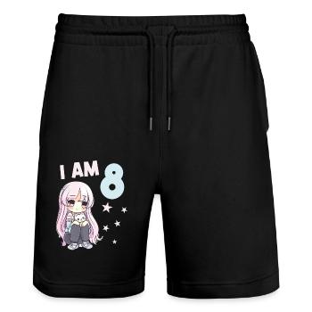 8 ans Fille Anime Kawaii Cat 8ème anniversaire - Short de jogging bio TRAINER Stanley/Stella unisexe - noir - Devant - Nik (191cm) & Marisol (170cm)