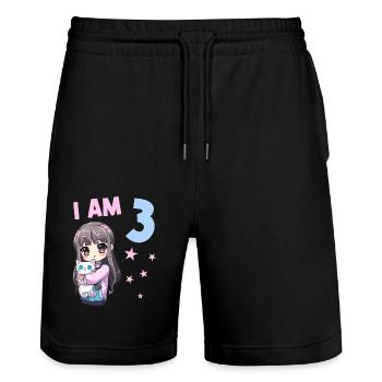3 Year Old Girl Anime Kawaii Cat 3rd Birthday - Stanley/Stella Trainer Unisex Organic Jogging Shorts - black - Front - Nik (191cm) & Marisol (170cm)