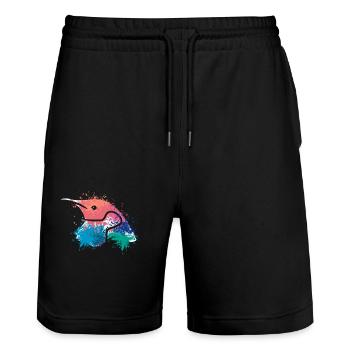 Splash Art Zwergpinguin Kaiserpinguin - Stanley/Stella Unisex Bio Joggingshorts Trainer  - Schwarz - Vorne - Nik (191cm) & Marisol (170cm)