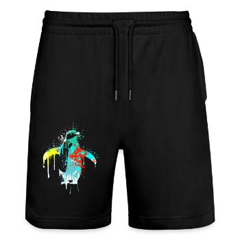 Splash Art Zwergpinguin Kaiserpinguin - Stanley/Stella Unisex Bio Joggingshorts Trainer  - Schwarz - Vorne - Nik (191cm) & Marisol (170cm)
