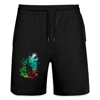 Splash Art Heulender Wolf - Stanley/Stella Unisex Bio Joggingshorts Trainer  - Schwarz - Vorne - Nik (191cm) & Marisol (170cm)
