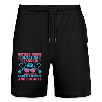 Retired Grandma Pensioner Pension Nurse Nursing Re - Stanley/Stella Trainer Unisex Organic Jogging Shorts - black - Front - Nik (191cm) & Marisol (170cm)