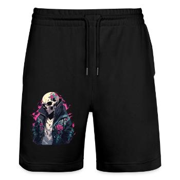 Skull Skull Skulls Skull Skeleton - Stanley/Stella Trainer Unisex Organic Jogging Shorts - black - Front - Nik (191cm) & Marisol (170cm)