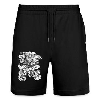 Norse Viking Warrior - Axe & Beard - Stanley/Stella Trainer Unisex Organic Jogging Shorts - black - Front - Nik (191cm) & Marisol (170cm)