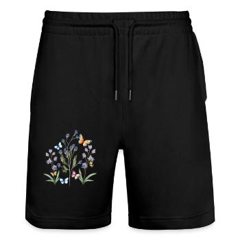 bunte Blumenwiese mit Schmetterlingen - Stanley/Stella Unisex Bio Joggingshorts Trainer  - Schwarz - Vorne - Nik (191cm) & Marisol (170cm)
