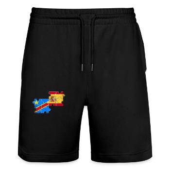 DR Kongo Spanien Vintage Flagge Spanisch Kongolese - Stanley/Stella Unisex Bio Joggingshorts Trainer  - Schwarz - Vorne - Nik (191cm) & Marisol (170cm)