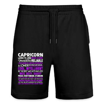 Capricorn Things About Capricorn - Stanley/Stella Trainer Unisex Organic Jogging Shorts - black - Front - Nik (191cm) & Marisol (170cm)