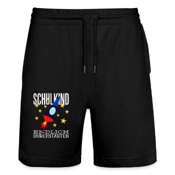 Schulkind Endlich Durchstarten - Stanley/Stella Unisex Bio Joggingshorts Trainer  - Schwarz - Vorne - Nik (191cm) & Marisol (170cm)