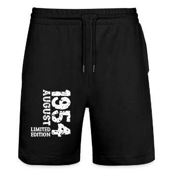 1954 August Limited Edition 69. Geburtstag Outfit - Stanley/Stella Unisex Bio Joggingshorts Trainer  - Schwarz - Vorne - Nik (191cm) & Marisol (170cm)