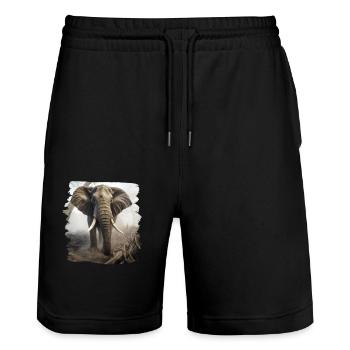 Elefanten realistic Elefant - Stanley/Stella Unisex Bio Joggingshorts Trainer  - Schwarz - Vorne - Nik (191cm) & Marisol (170cm)