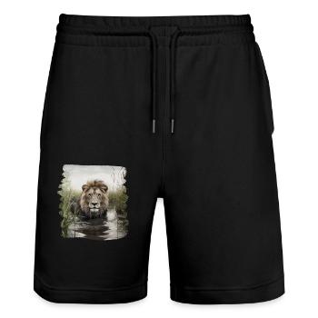 Löwen realistic Löwe - Stanley/Stella Unisex Bio Joggingshorts Trainer  - Schwarz - Vorne - Nik (191cm) & Marisol (170cm)