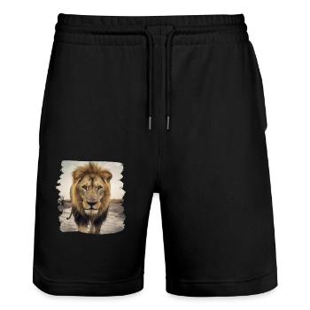Löwen realistic Löwe - Stanley/Stella Unisex Bio Joggingshorts Trainer  - Schwarz - Vorne - Nik (191cm) & Marisol (170cm)