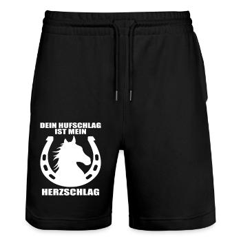 Pferde Herzschlag Reiten Hufe Hufeisen Herz Pony - Stanley/Stella Unisex Bio Joggingshorts Trainer  - Schwarz - Vorne - Nik (191cm) & Marisol (170cm)