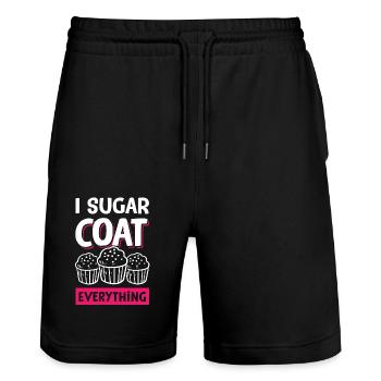 I Sugar coat everything - Stanley/Stella Unisex Bio Joggingshorts Trainer  - Schwarz - Vorne - Nik (191cm) & Marisol (170cm)
