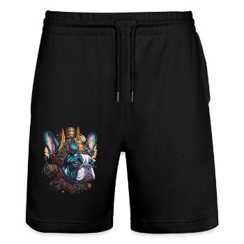 Steampunk French Bulldog Retro Dog Design - Stanley/Stella Trainer Unisex Organic Jogging Shorts - black - Front - Nik (191cm) & Marisol (170cm)