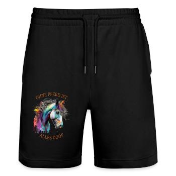Pferde Sprüche Ohne Pferd ist alles doof - Stanley/Stella Unisex Bio Joggingshorts Trainer  - Schwarz - Vorne - Nik (191cm) & Marisol (170cm)