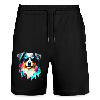 Australian Shepherd - Stanley/Stella Unisex Bio Joggingshorts Trainer  - Schwarz - Vorne - Nik (191cm) & Marisol (170cm)