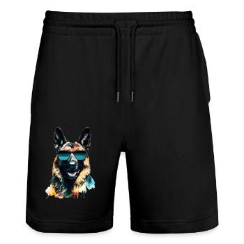 Deutscher Schäferhund - Stanley/Stella Unisex Bio Joggingshorts Trainer  - Schwarz - Vorne - Nik (191cm) & Marisol (170cm)