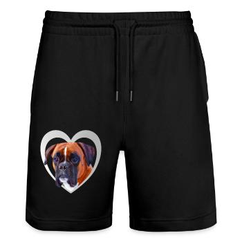 Hundeliebhaber - Hunde Herz - Deutscher Boxer - Stanley/Stella Unisex Bio Joggingshorts Trainer  - Schwarz - Vorne - Nik (191cm) & Marisol (170cm)