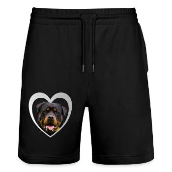 Amoureux des chiens - Cœur de chien - Rottweiler - Short de jogging bio TRAINER Stanley/Stella unisexe - noir - Devant - Nik (191cm) & Marisol (170cm)