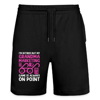 Pensionierte Oma Rentner Rentenvermarkter Marketi - Stanley/Stella Unisex Bio Joggingshorts Trainer  - Schwarz - Vorne - Nik (191cm) & Marisol (170cm)