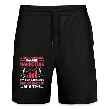Pensionierte Oma Rentner Rentenvermarkter Marketi - Stanley/Stella Unisex Bio Joggingshorts Trainer  - Schwarz - Vorne - Nik (191cm) & Marisol (170cm)
