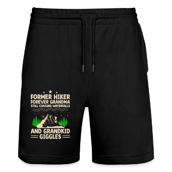 Hiking Retired Grandma Pensioner Pension Hiker Tre - Stanley/Stella Trainer Unisex Organic Jogging Shorts - black - Front - Nik (191cm) & Marisol (170cm)