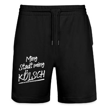 Ming Stadt Ming Kölsch Kölle Kölner Karneval Köln - Stanley/Stella Unisex Bio Joggingshorts Trainer  - Schwarz - Vorne - Nik (191cm) & Marisol (170cm)