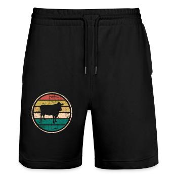 Kuh Retro Muh Landwirt Milch Bauernhof Geschenk - Stanley/Stella Unisex Bio Joggingshorts Trainer  - Schwarz - Vorne - Nik (191cm) & Marisol (170cm)