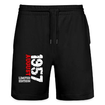 1957 August Limited Edition 66. Geburtstag Outfit - Stanley/Stella Unisex Bio Joggingshorts Trainer  - Schwarz - Vorne - Nik (191cm) & Marisol (170cm)