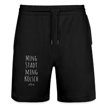 Ming Stadt Ming Kölsch Kölle Kölner Karneval Köln - Stanley/Stella Unisex Bio Joggingshorts Trainer  - Schwarz - Vorne - Nik (191cm) & Marisol (170cm)