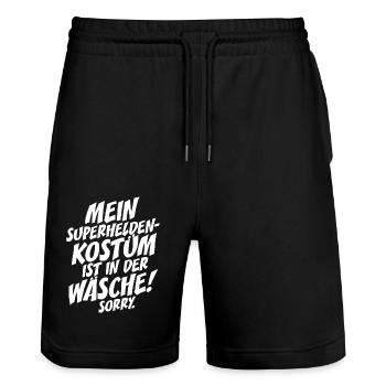 Superheld Kostüm Ist In Der Wäsche Karneval Köln - Stanley/Stella Unisex Bio Joggingshorts Trainer  - Schwarz - Vorne - Nik (191cm) & Marisol (170cm)