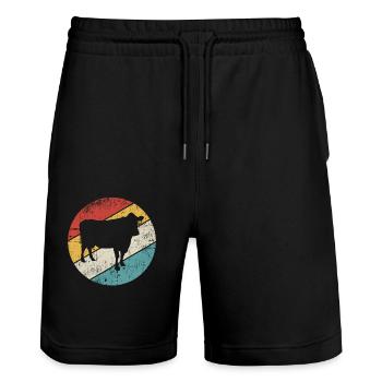 Kuh Retro Muh Landwirt Milch Bauernhof Geschenk - Stanley/Stella Unisex Bio Joggingshorts Trainer  - Schwarz - Vorne - Nik (191cm) & Marisol (170cm)