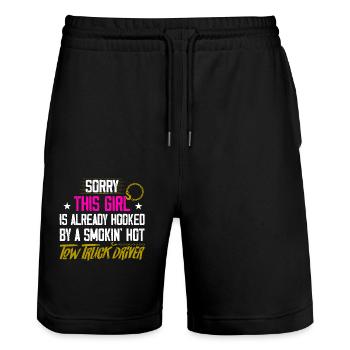 Hooked By A Smokin' Hot Tow Truck Driver Operator - Stanley/Stella Trainer Unisex Organic Jogging Shorts - black - Front - Nik (191cm) & Marisol (170cm)