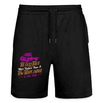 More Badass Than A Tow Truck Driver Is His Wife Tr - Stanley/Stella Trainer Unisex Organic Jogging Shorts - black - Front - Nik (191cm) & Marisol (170cm)