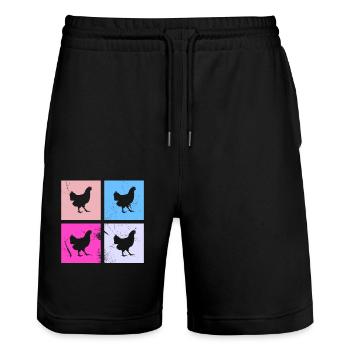 Huhn Hühner Hahn Bauer Retro Bauernhof Geschenk - Stanley/Stella Unisex Bio Joggingshorts Trainer  - Schwarz - Vorne - Nik (191cm) & Marisol (170cm)