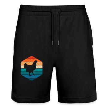 Hahn Huhn Hühner Bauer Retro Bauernhof Geschenk - Stanley/Stella Unisex Bio Joggingshorts Trainer  - Schwarz - Vorne - Nik (191cm) & Marisol (170cm)