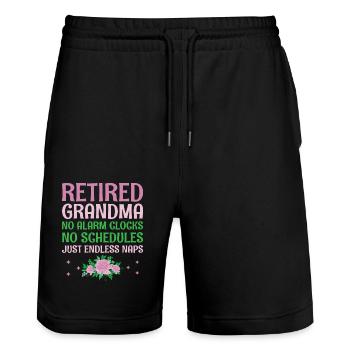 Boulangerie Grand-mère retraitée Pension Baker Pas - Short de jogging bio TRAINER Stanley/Stella unisexe - noir - Devant - Nik (191cm) & Marisol (170cm)