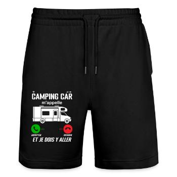 Camping-Car M'Appelle ! Je Dois Y Aller - Short de jogging bio TRAINER Stanley/Stella unisexe - noir - Devant - Nik (191cm) & Marisol (170cm)
