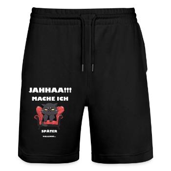Jahaaa - Mache Ich - Vielleicht - Katze Spruch - Stanley/Stella Unisex Bio Joggingshorts Trainer  - Schwarz - Vorne - Nik (191cm) & Marisol (170cm)