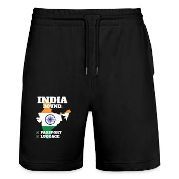 India Bound Country Travel Indian Flag Vacation - Stanley/Stella Trainer Unisex Organic Jogging Shorts - black - Front - Nik (191cm) & Marisol (170cm)