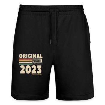 Vintage Birthday Gift 2023 - Stanley/Stella Trainer Unisex Organic Jogging Shorts - black - Front - Nik (191cm) & Marisol (170cm)