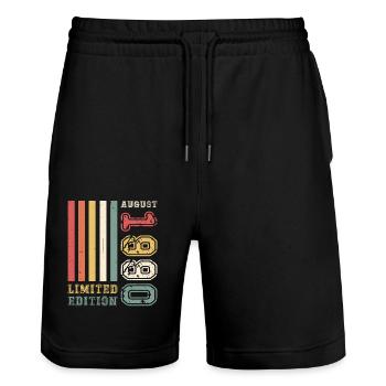 33rd Birthday Man Original August Vintage 1990 - Stanley/Stella Trainer Unisex Organic Jogging Shorts - black - Front - Nik (191cm) & Marisol (170cm)