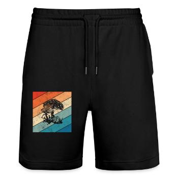 Pilz Pilze Steinpilz Fliegenpilz Retro Geschenk - Stanley/Stella Unisex Bio Joggingshorts Trainer  - Schwarz - Vorne - Nik (191cm) & Marisol (170cm)